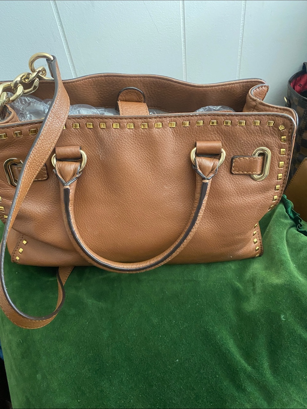 Michael Kors Cognac Leather Satchel with Gold Hardware - Picture 2 of 7